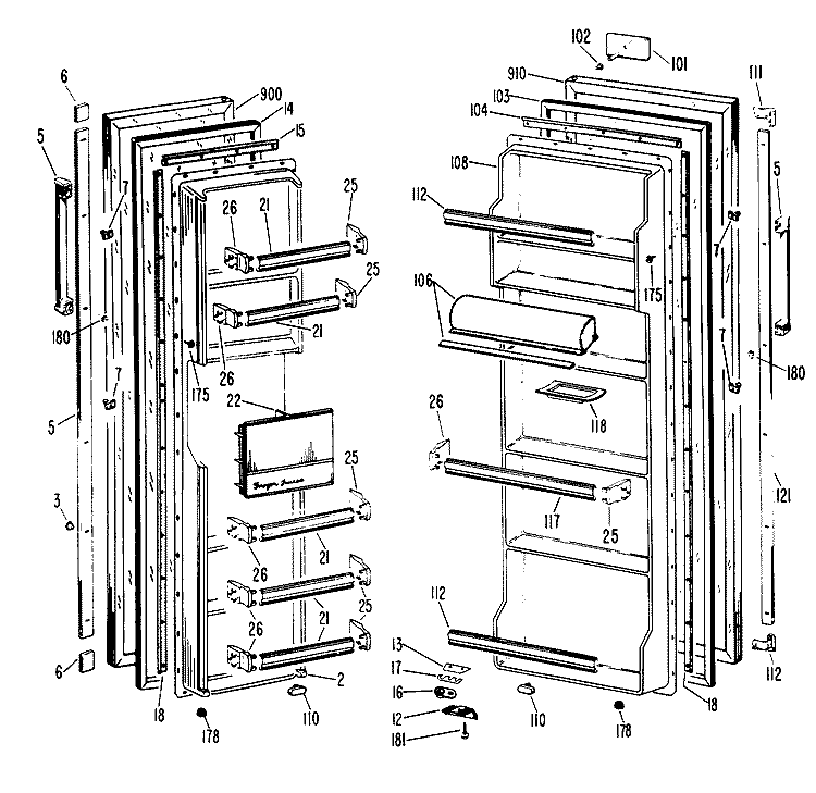 Section Diagram and Parts List for CSX22EHE  Hotpoint Refrigerator