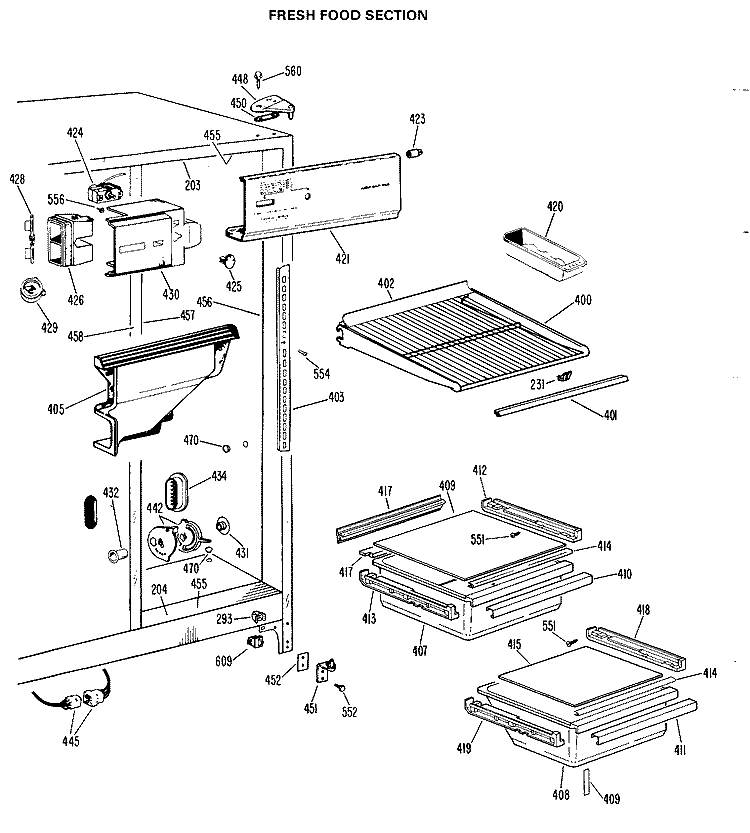 FRESH FOOD SECTION Diagram and Parts List for CSX22EHE  Hotpoint Refrigerator