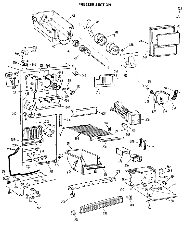 FREEZER SECTION Diagram and Parts List for CSX24DHE  Hotpoint Refrigerator