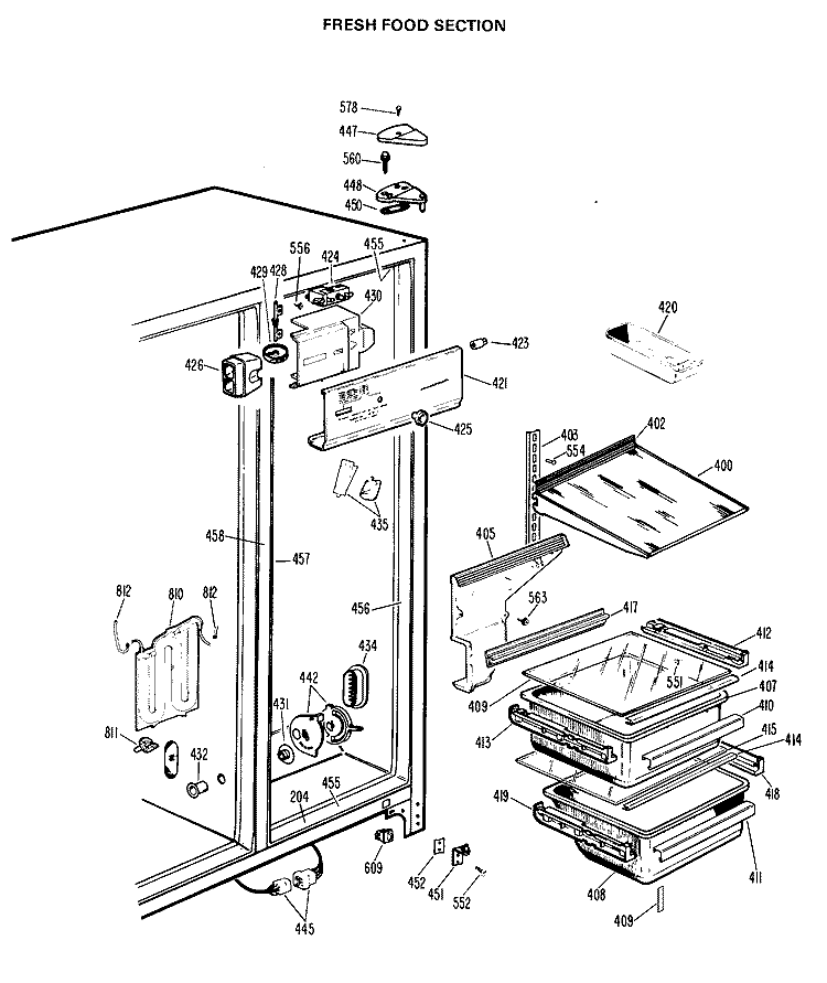 FRESH FOOD SECTION Diagram and Parts List for CSX24DHE  Hotpoint Refrigerator