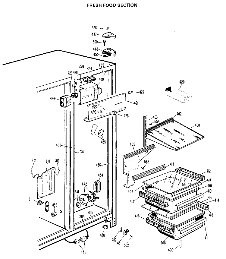 FRESH FOOD SECTION Diagram and Parts List for CSX24XJB  Hotpoint Refrigerator