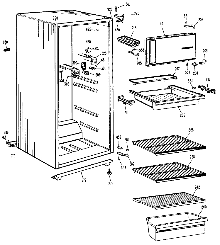 Section Diagram and Parts List for SSD14CJBRWH  Hotpoint Refrigerator