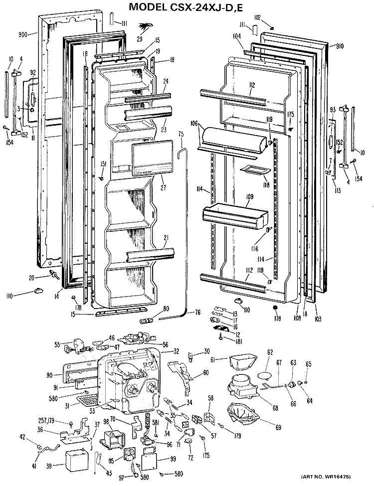 Section Diagram and Parts List for CSX24XJE  Hotpoint Refrigerator