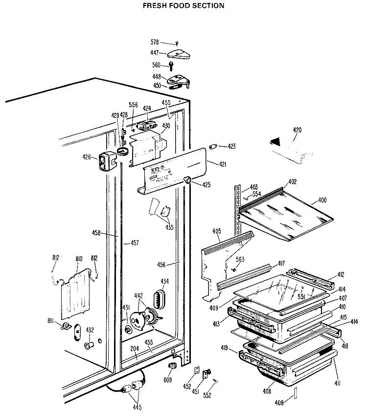 FRESH FOOD SECTION Diagram and Parts List for CSX24XJE  Hotpoint Refrigerator