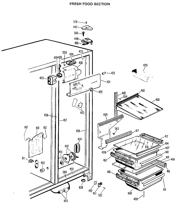 FRESH FOOD SECTION Diagram and Parts List for CSX24DJB  Hotpoint Refrigerator