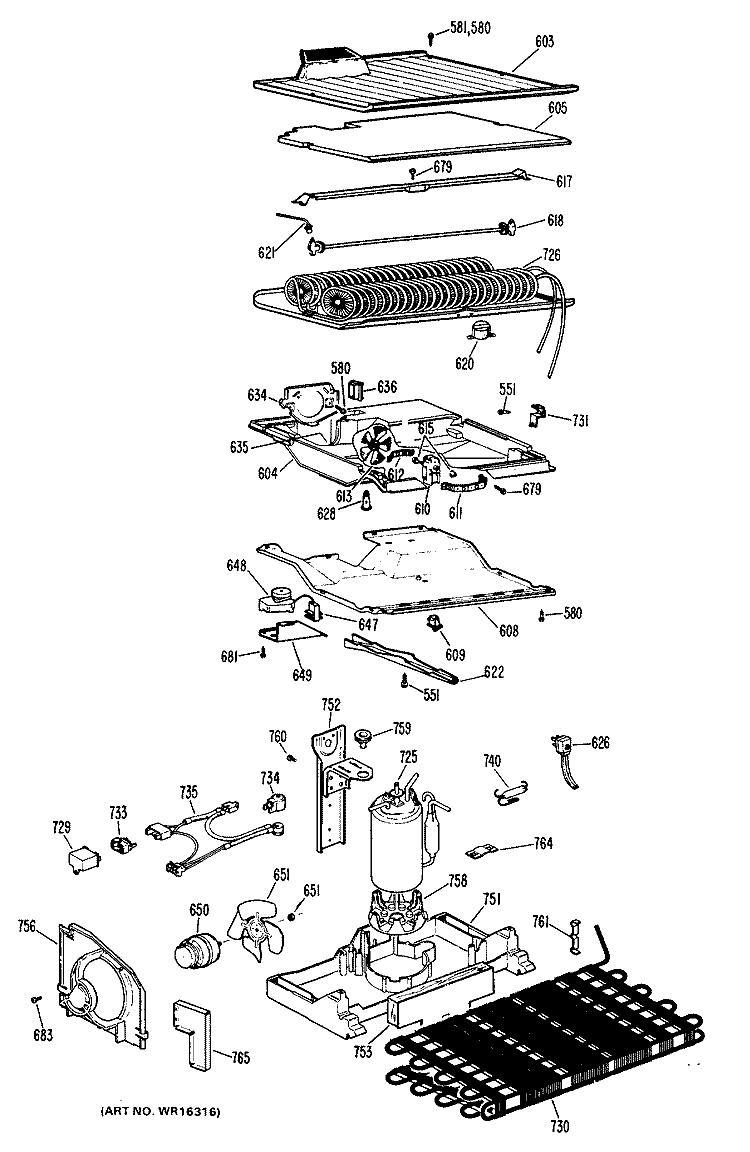 Section Diagram and Parts List for CTF16GJC  Hotpoint Refrigerator