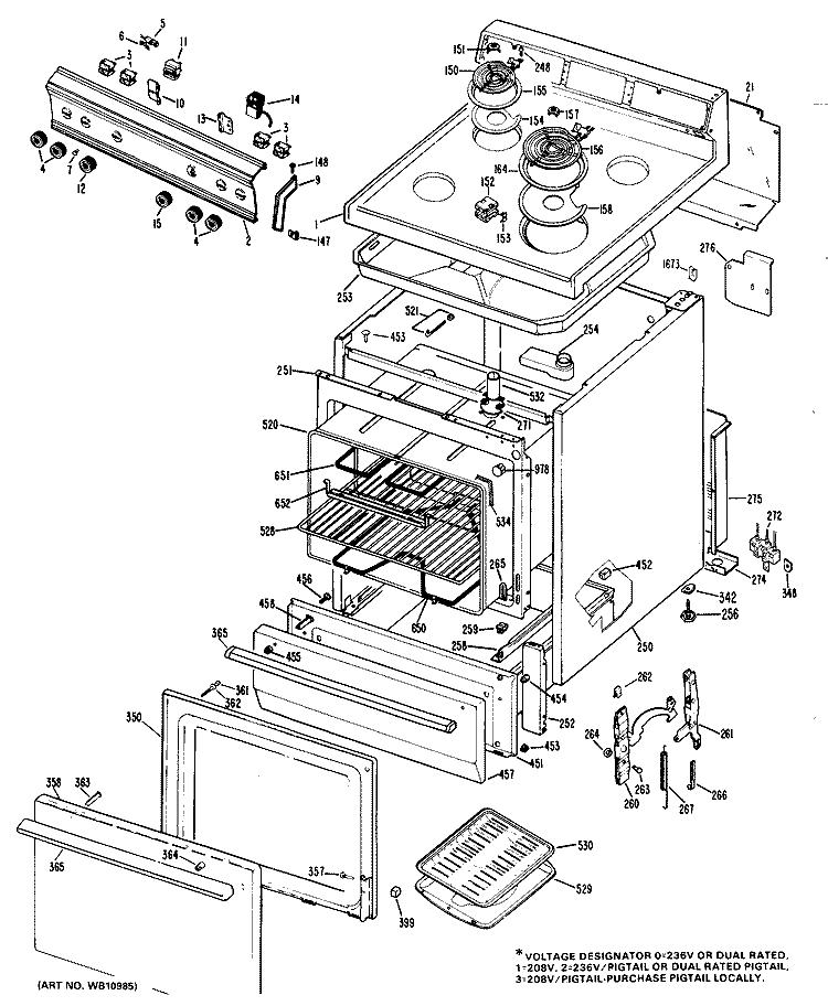 Section Diagram and Parts List for RB525*J3  Hotpoint Range