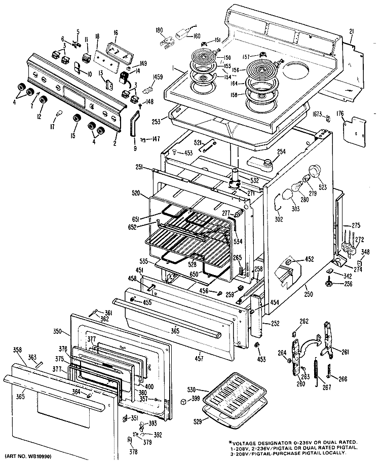 Section Diagram and Parts List for RB636*J3  Hotpoint Range