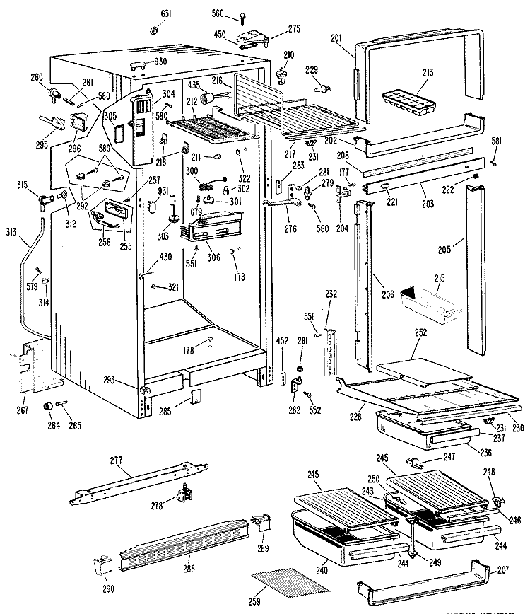 Section Diagram and Parts List for CTFP16EJC  Hotpoint Refrigerator