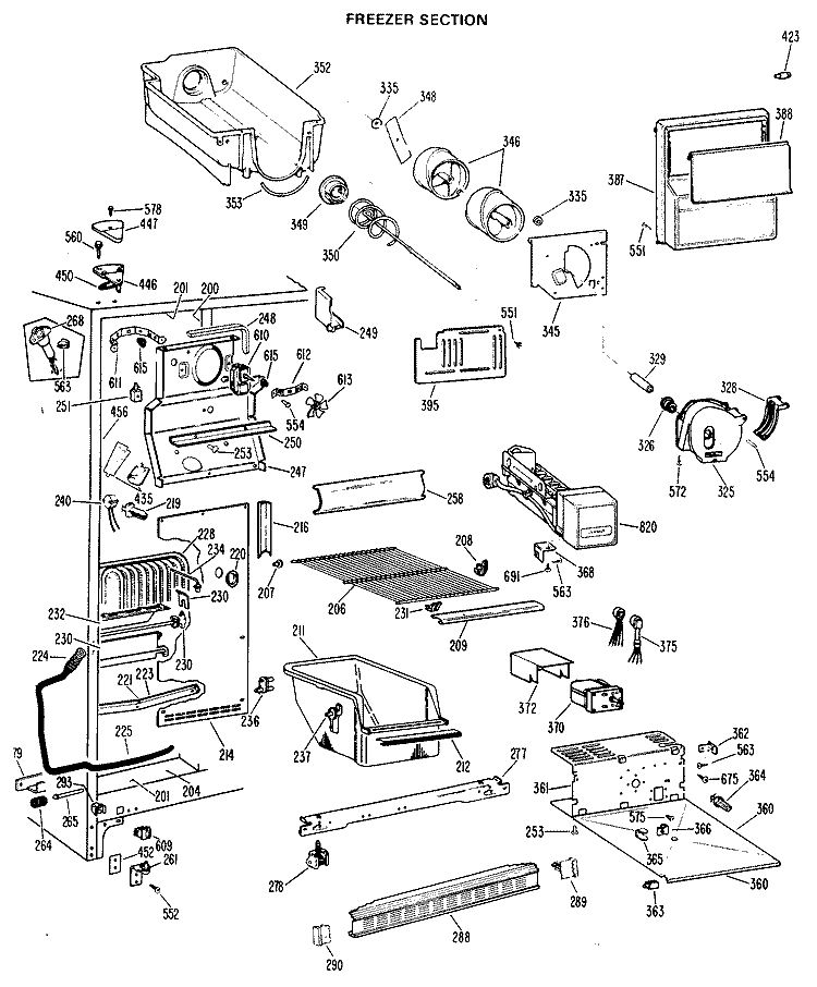 FREEZER SECTION Diagram and Parts List for CSX24DJE  Hotpoint Refrigerator