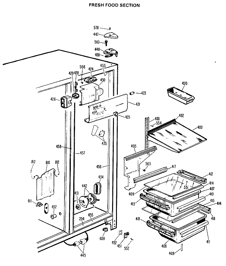 FRESH FOOD SECTION Diagram and Parts List for CSX24DJE  Hotpoint Refrigerator