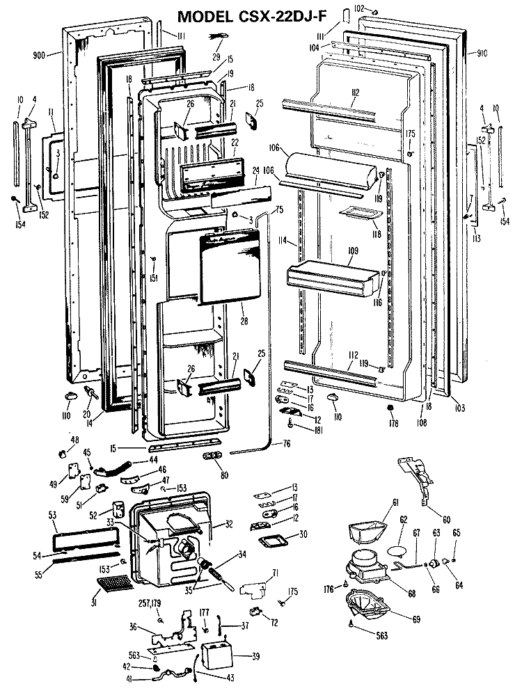 Section Diagram and Parts List for CSX22DJF  Hotpoint Refrigerator
