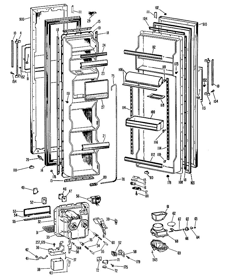 Section Diagram and Parts List for CSX24DJF  Hotpoint Refrigerator