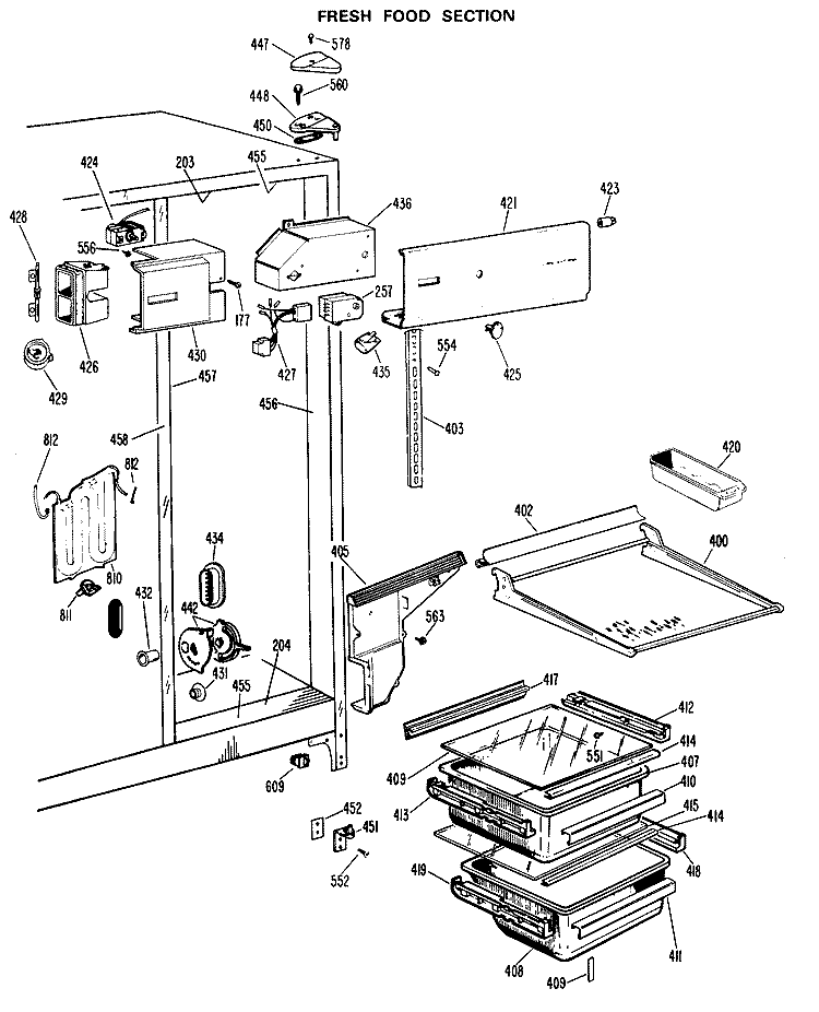FRESH FOOD SECTION Diagram and Parts List for CSX24DJF  Hotpoint Refrigerator