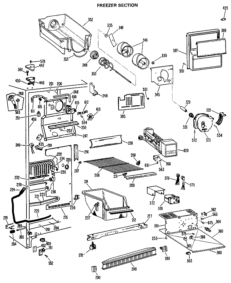 FREEZER SECTION Diagram and Parts List for CSX24XJF  Hotpoint Refrigerator
