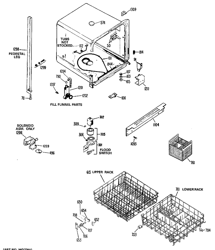 Section Diagram and Parts List for HDA477-04  Hotpoint Dishwasher