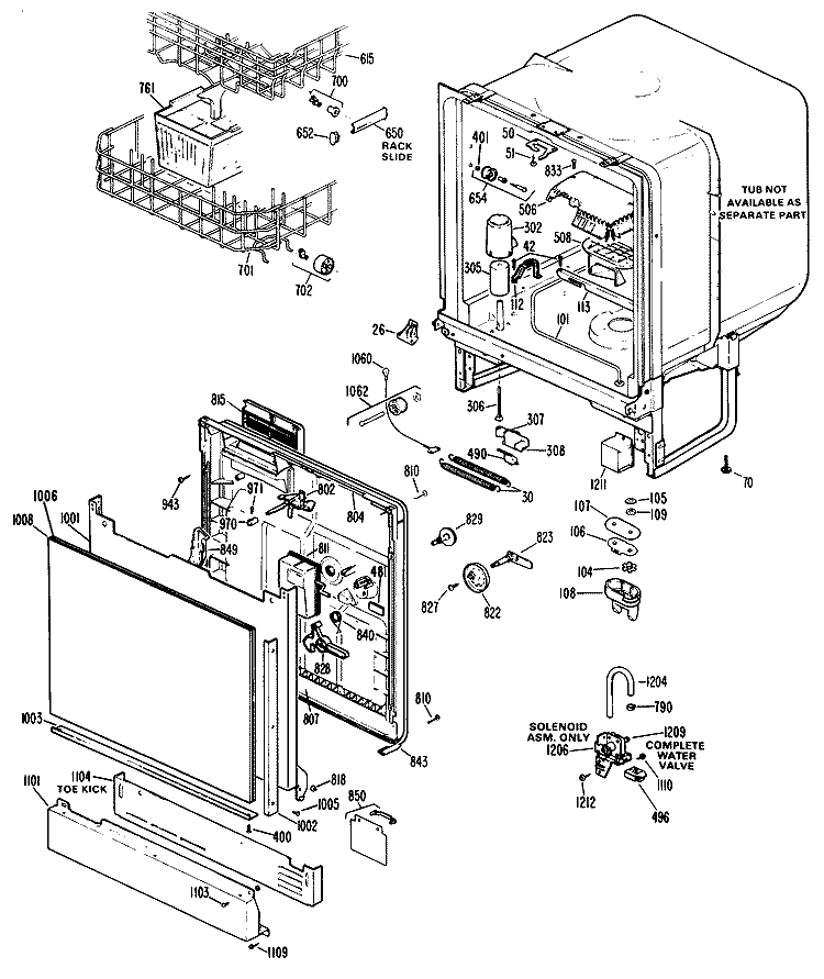 Section Diagram and Parts List for HDA487G-02BK  Hotpoint Dishwasher