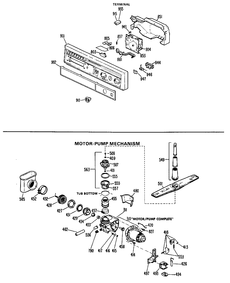 MOTOR - PUMP MECHANISM Diagram and Parts List for HDA487G-02BK  Hotpoint Dishwasher