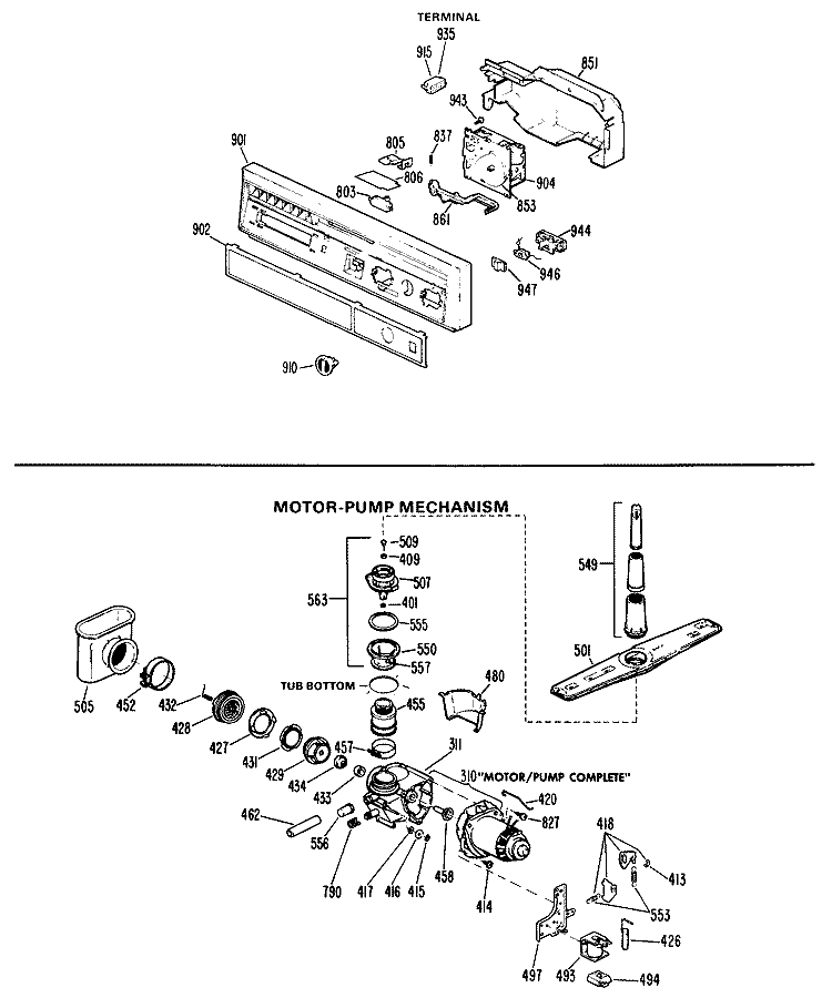 TERMINAL Diagram and Parts List for HSM507G-02  Hotpoint Dishwasher