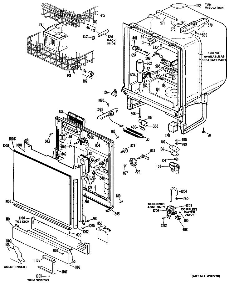 Section Diagram and Parts List for HDA2000G04  Hotpoint Dishwasher