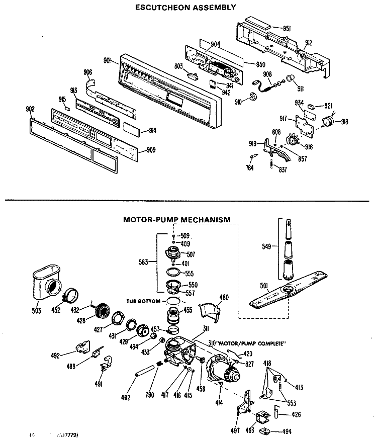 ESCUTCHEON ASSEMBLY Diagram and Parts List for HDA2000G04  Hotpoint Dishwasher