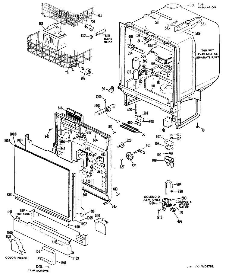 Section Diagram and Parts List for HDA2000G03  Hotpoint Dishwasher