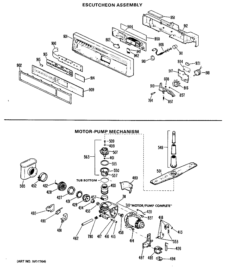 ESCUTCHEON ASSEMBLY Diagram and Parts List for HDA2000G03  Hotpoint Dishwasher