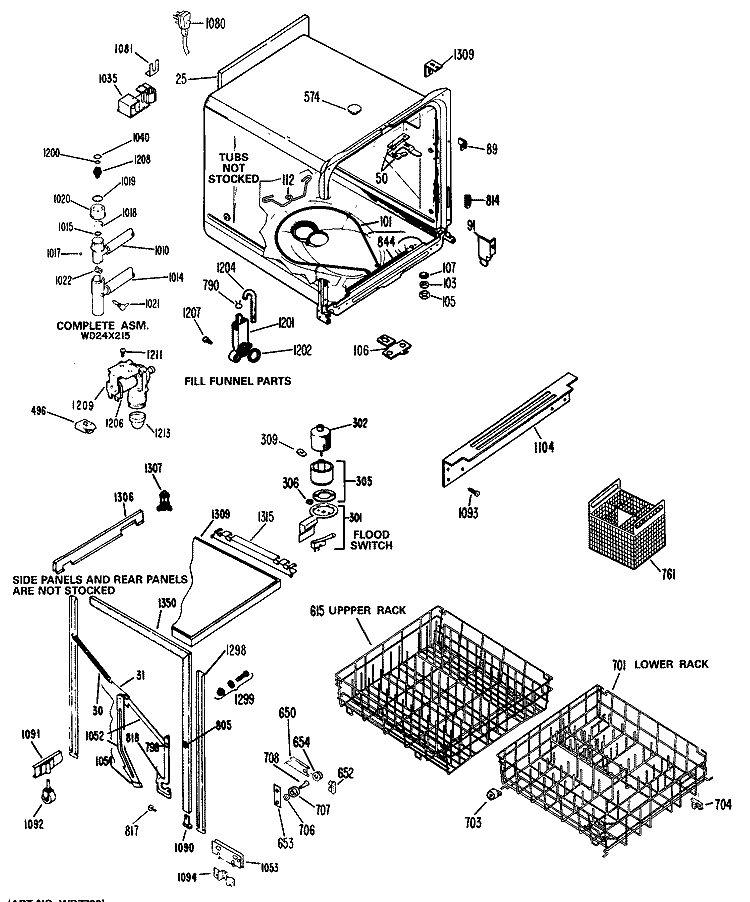 Section Diagram and Parts List for HDB727K-01  Hotpoint Dishwasher