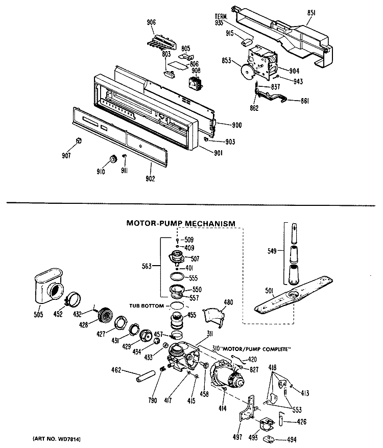 MOTOR - PUMP MECHANISM Diagram and Parts List for HDA1000K01  Hotpoint Dishwasher