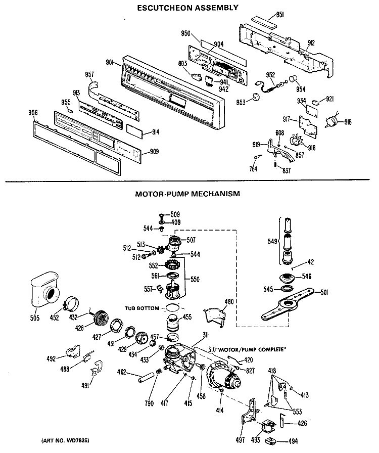 ESCUTCHEON ASSEMBLY Diagram and Parts List for HDA2000K01  Hotpoint Dishwasher