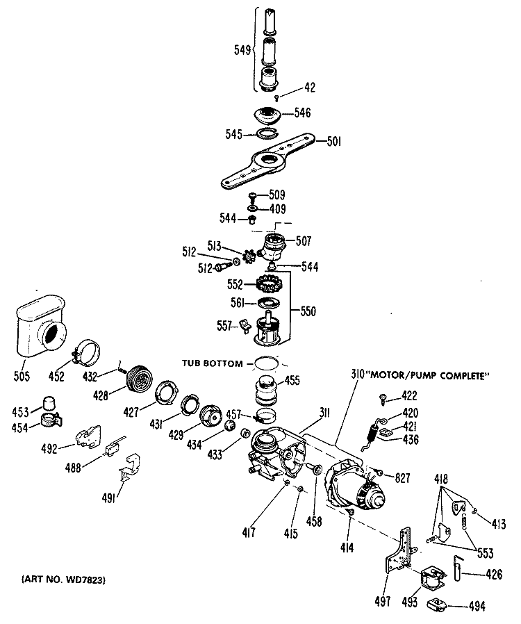 Section Diagram and Parts List for HDA2600K01  Hotpoint Dishwasher
