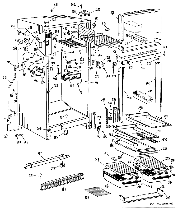 Section Diagram and Parts List for CTF16GJD  Hotpoint Refrigerator