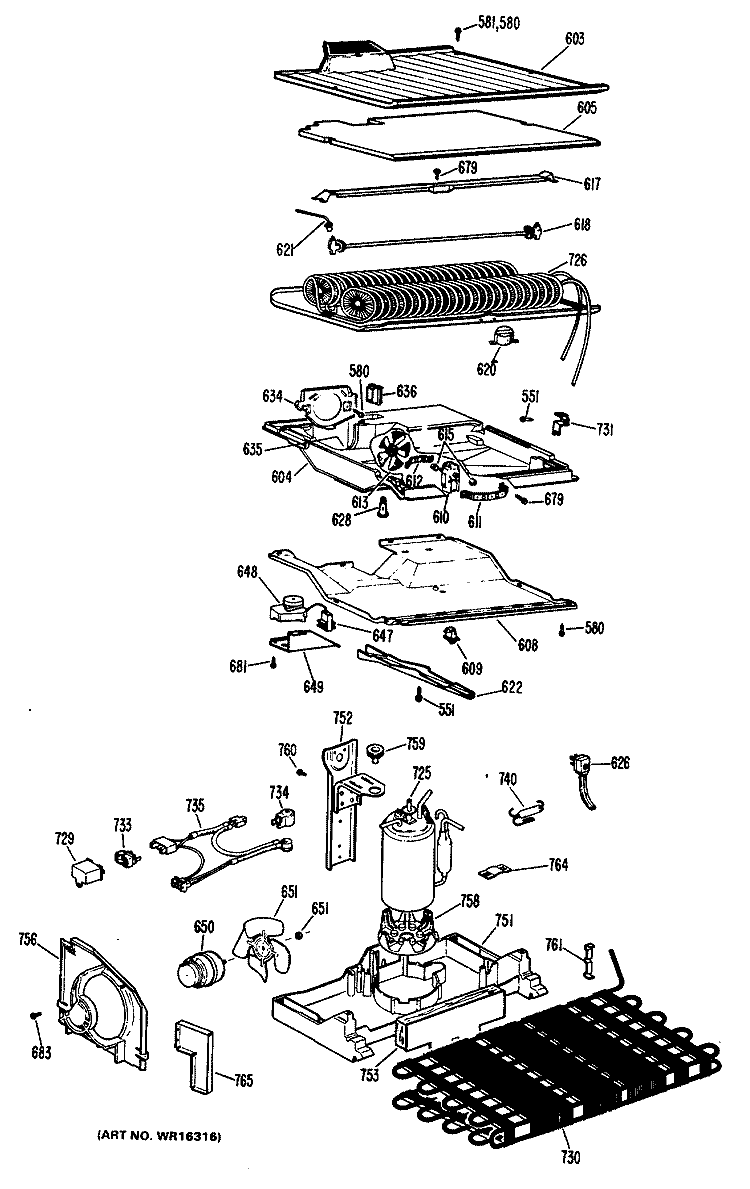 Section Diagram and Parts List for CTF16GKB  Hotpoint Refrigerator
