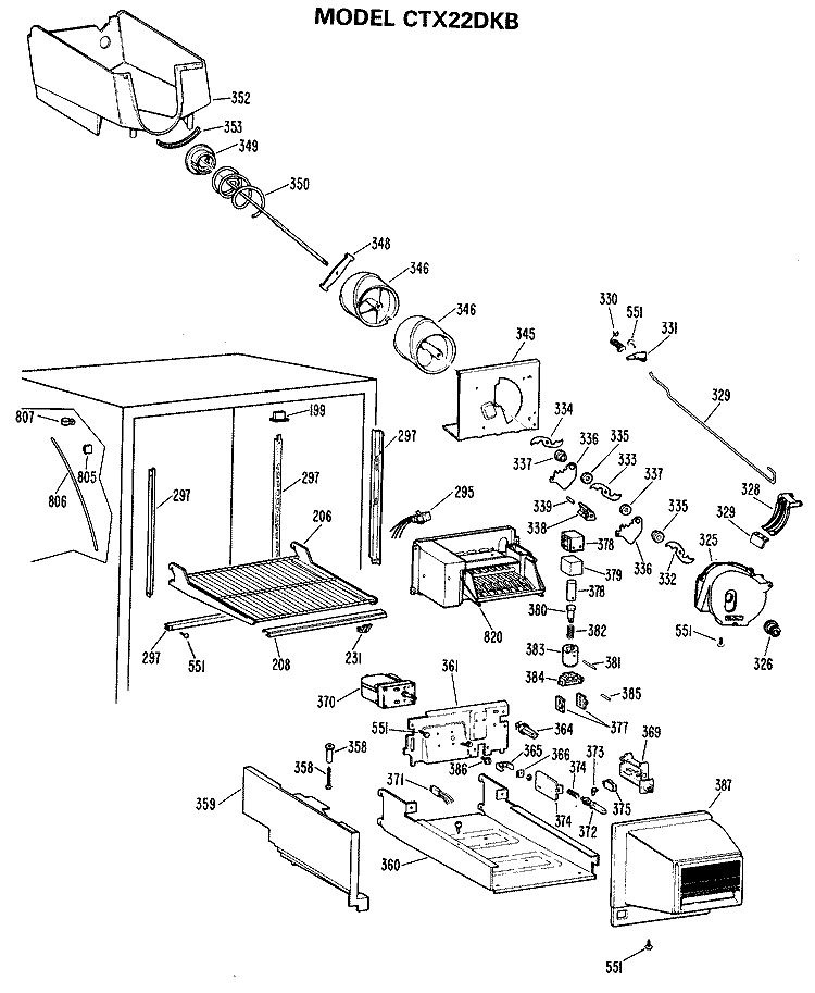Section Diagram and Parts List for CTX22DKBL  Hotpoint Refrigerator