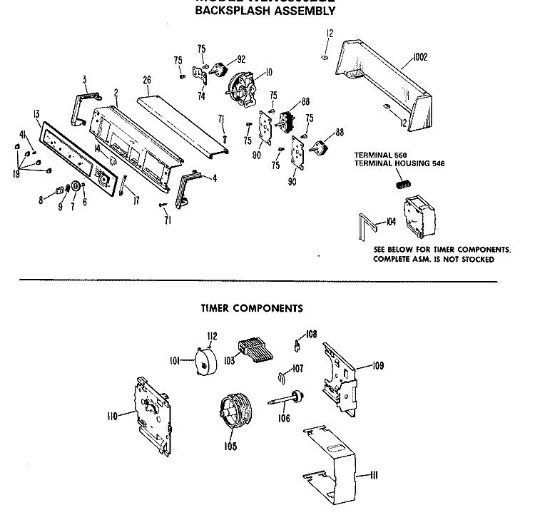 BACKSPLASH ASSEMBLY Diagram and Parts List for WLW3600BBL  Hotpoint Washer