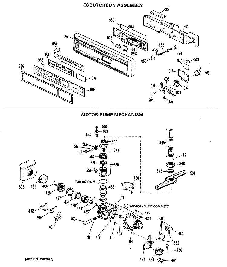 ESCUTCHEON ASSEMBLY Diagram and Parts List for HDA2000K02  Hotpoint Dishwasher