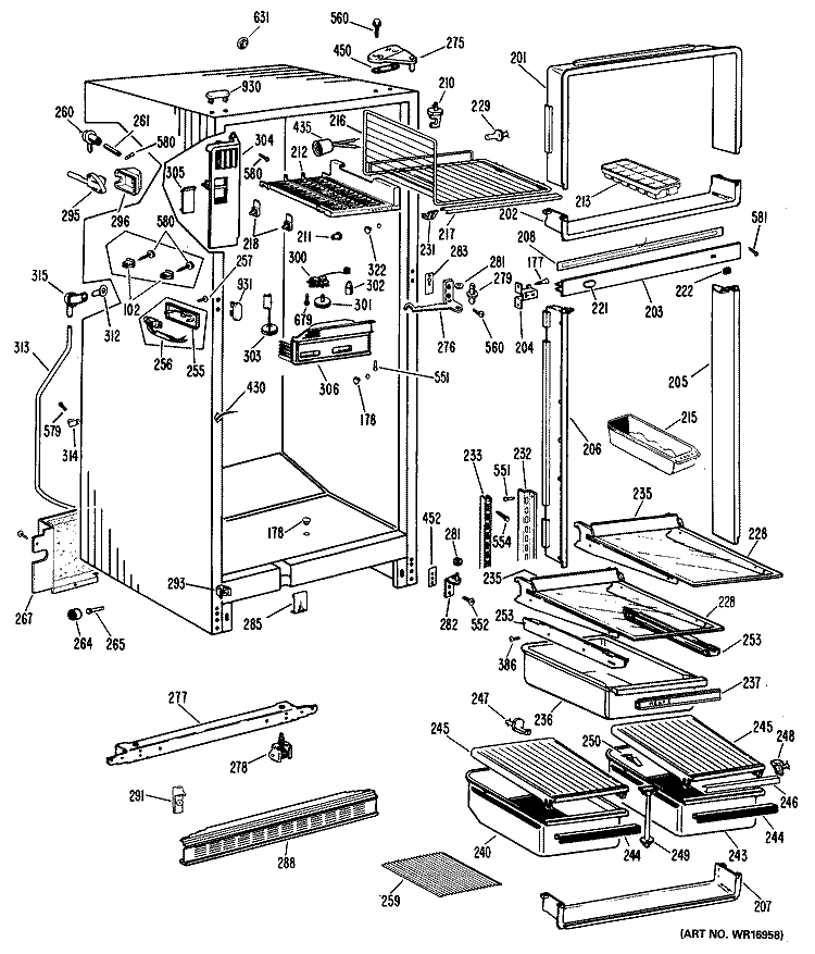 Section Diagram and Parts List for CTF16GKC  Hotpoint Refrigerator