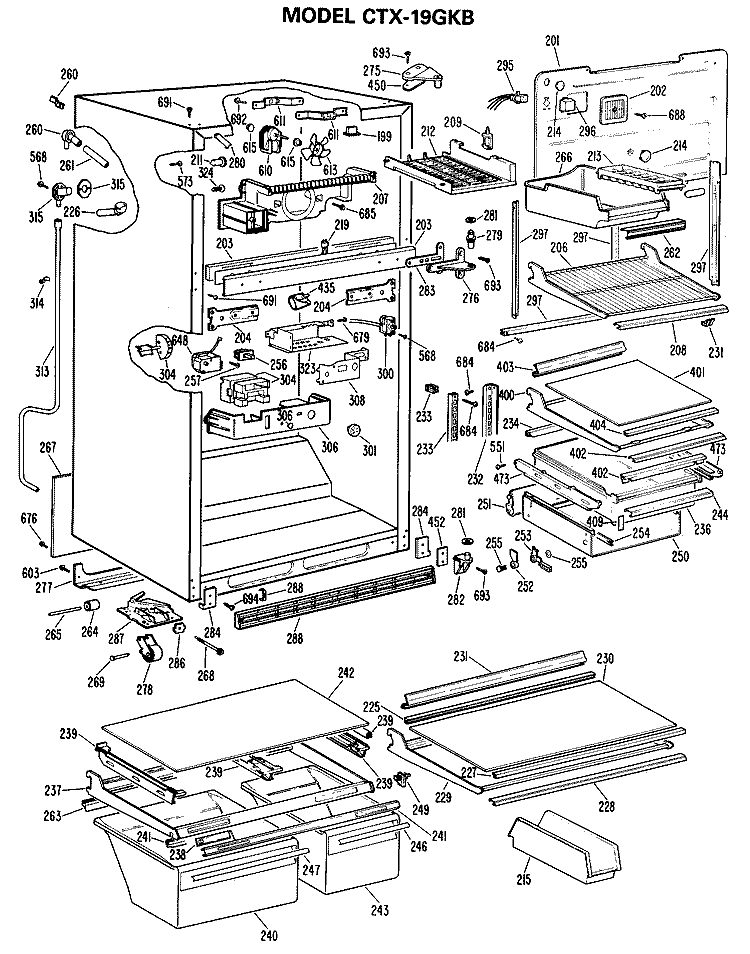 Section Diagram and Parts List for CTX19GKJR  Hotpoint Refrigerator