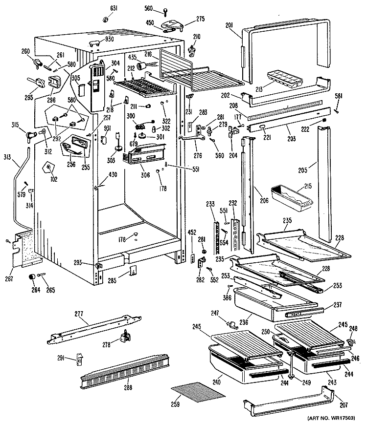 Section Diagram and Parts List for CTF16GKD  Hotpoint Refrigerator