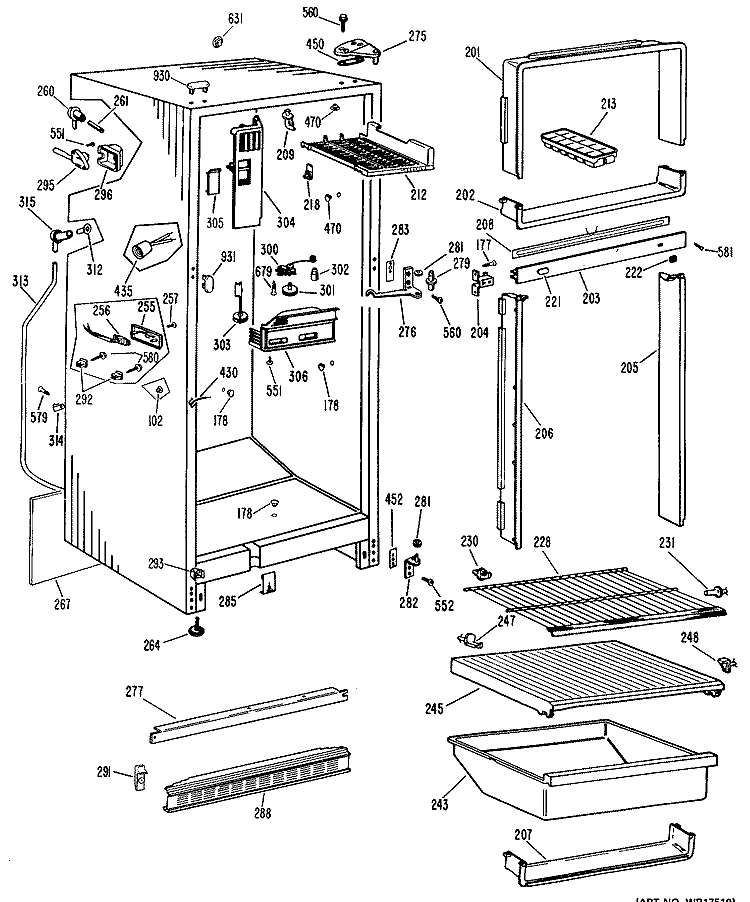Section Diagram and Parts List for CTFP16CLBR  Hotpoint Refrigerator