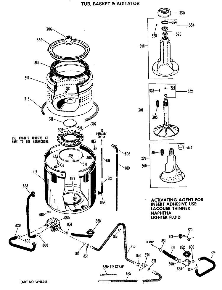 TUB, BASKET & AGITATOR Diagram and Parts List for WLW3500BNL  Hotpoint Washer