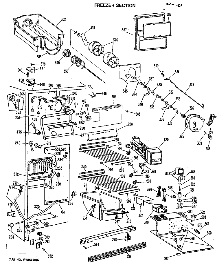 FREEZER SECTION Diagram and Parts List for CSX27DLL  Hotpoint Refrigerator
