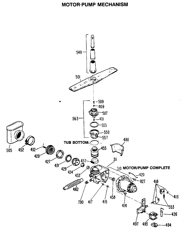 MOTOR - PUMP MECHANISM Diagram and Parts List for HDA100S-45AW  Hotpoint Dishwasher