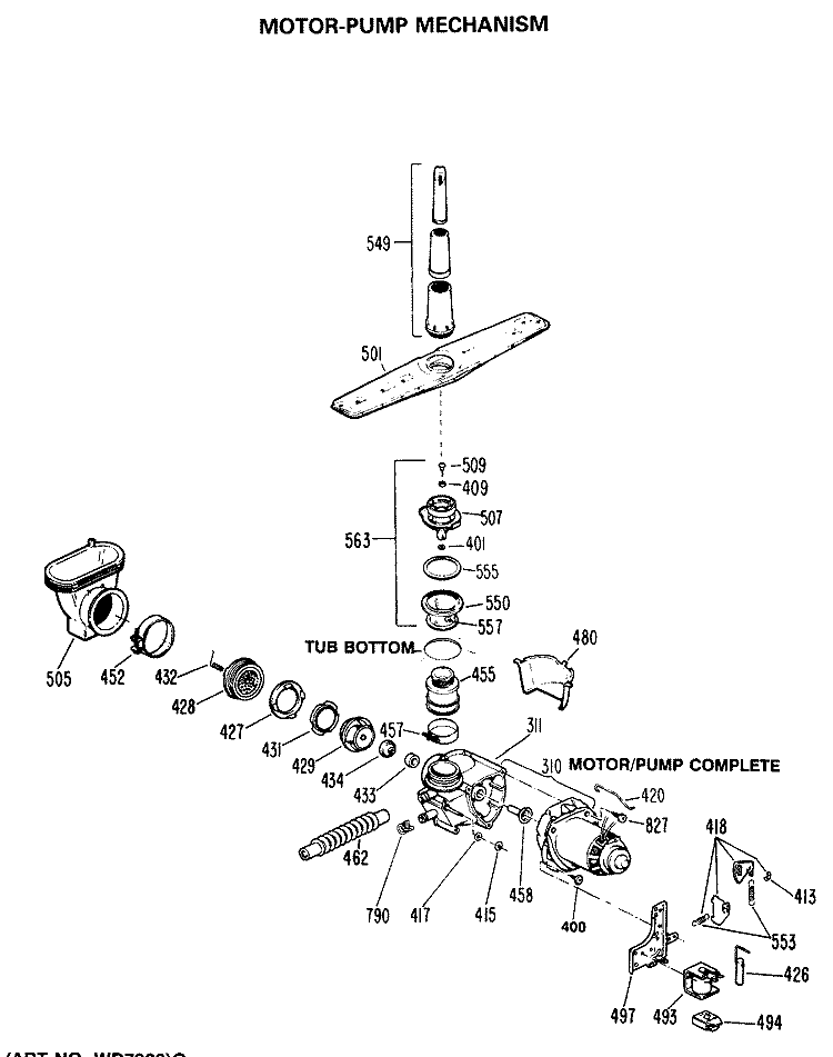 MOTOR - PUMP MECHANISM Diagram and Parts List for HDA110S-48WA  Hotpoint Dishwasher