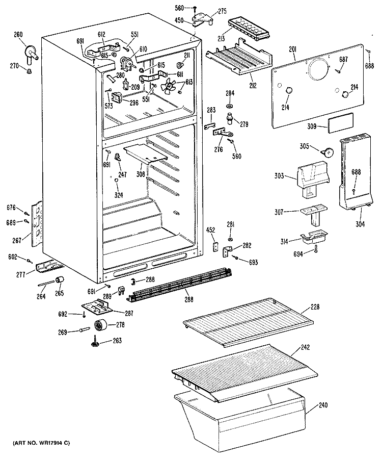 Section Diagram and Parts List for CTEY16CPKRWH  Hotpoint Refrigerator