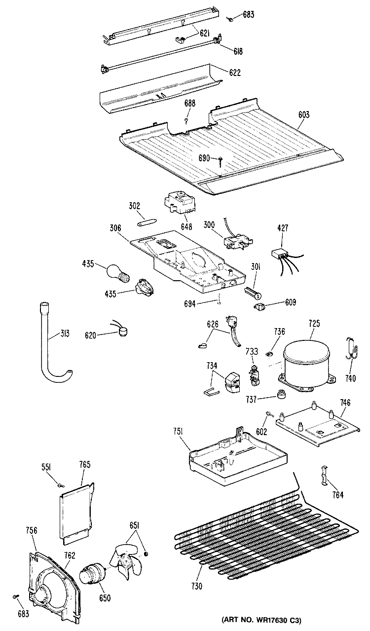Section Diagram and Parts List for CTEY16CPKRWH  Hotpoint Refrigerator