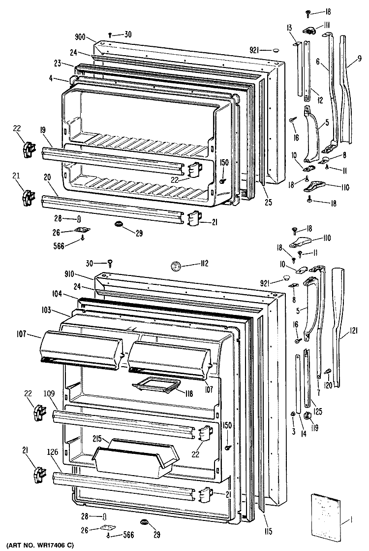 Section Diagram and Parts List for CTH18ERERWH  Hotpoint Refrigerator