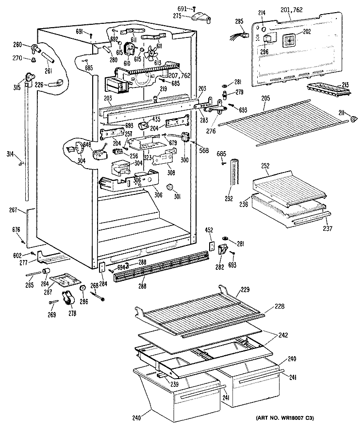Section Diagram and Parts List for CTH18ERERWH  Hotpoint Refrigerator