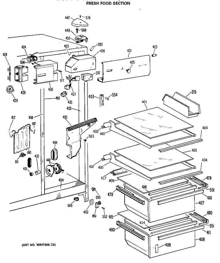 FRESH FOOD SECTION Diagram and Parts List for CSC24DRAAD  Hotpoint Refrigerator
