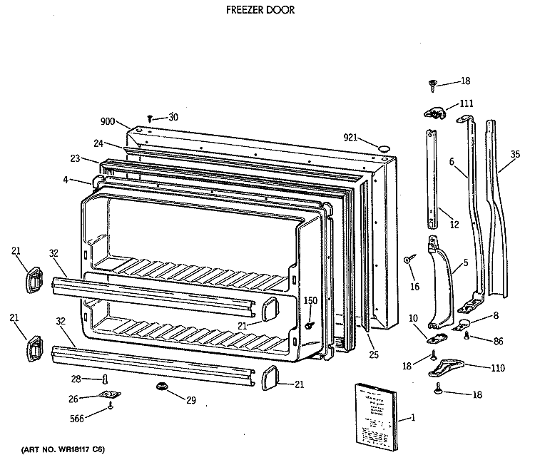 FREEZER DOOR Diagram and Parts List for CTX18CIXBLWW  Hotpoint Refrigerator